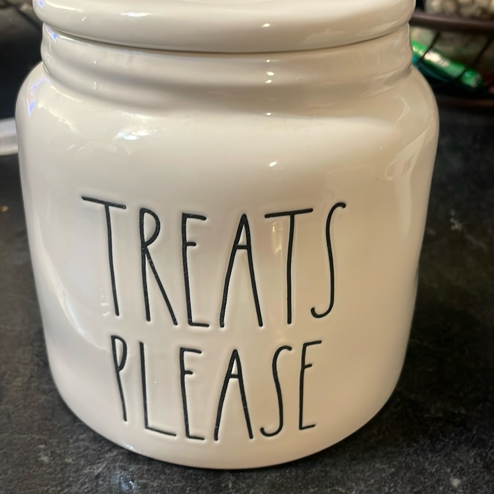 Treats please Rae Dunn white canister.